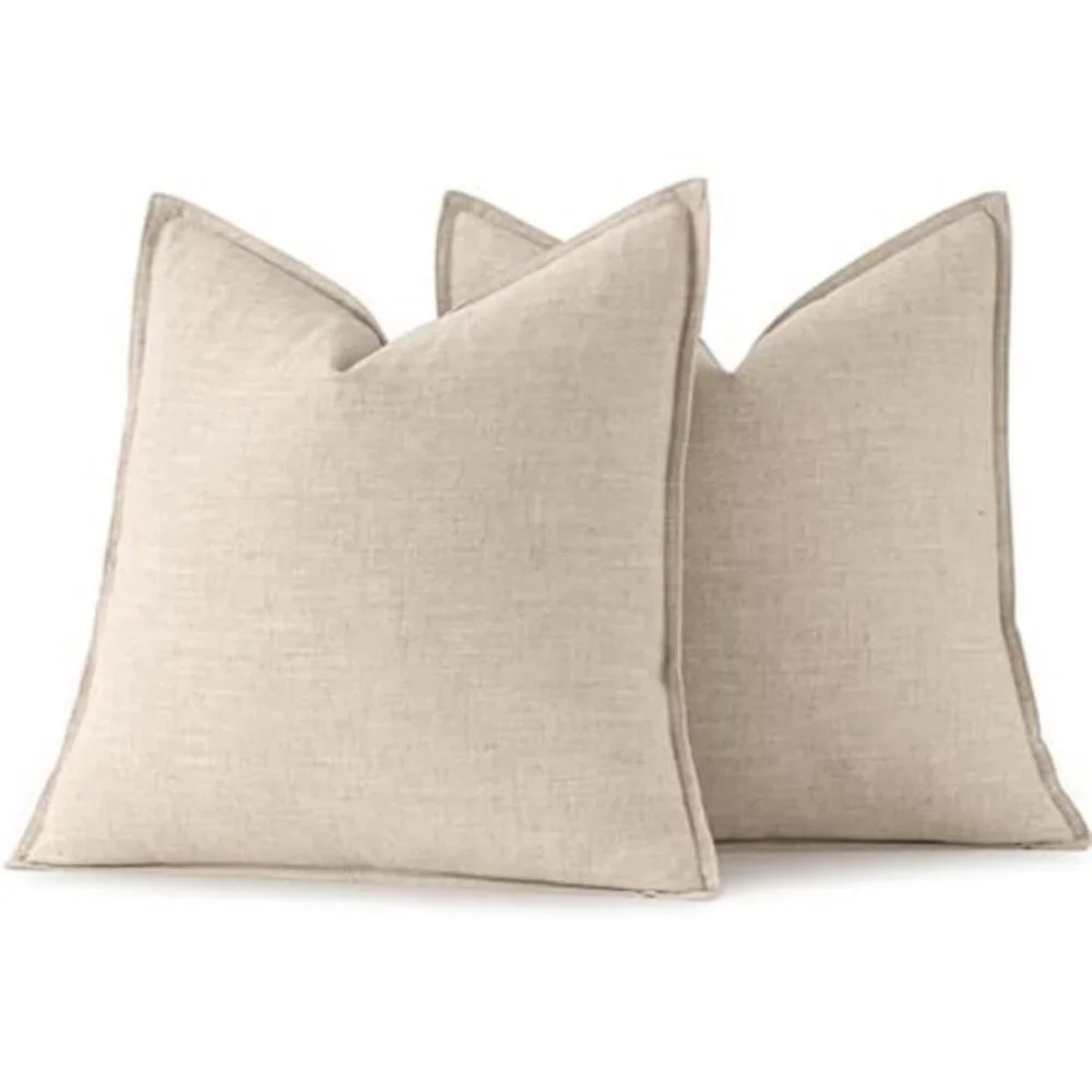 2 Pack Linen Pillow Covers 20x20 Inch Natural Beige Boho Farmhouse NO INSERT